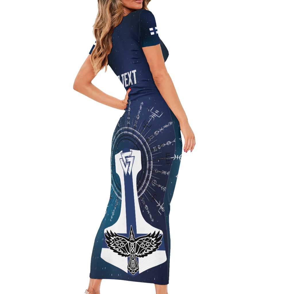 Personalized Finland Drakkar Vikings Family Matching Short Sleeve Bodycon Dress and Hawaiian Shirt Suomi Flag Viking Thor Runes