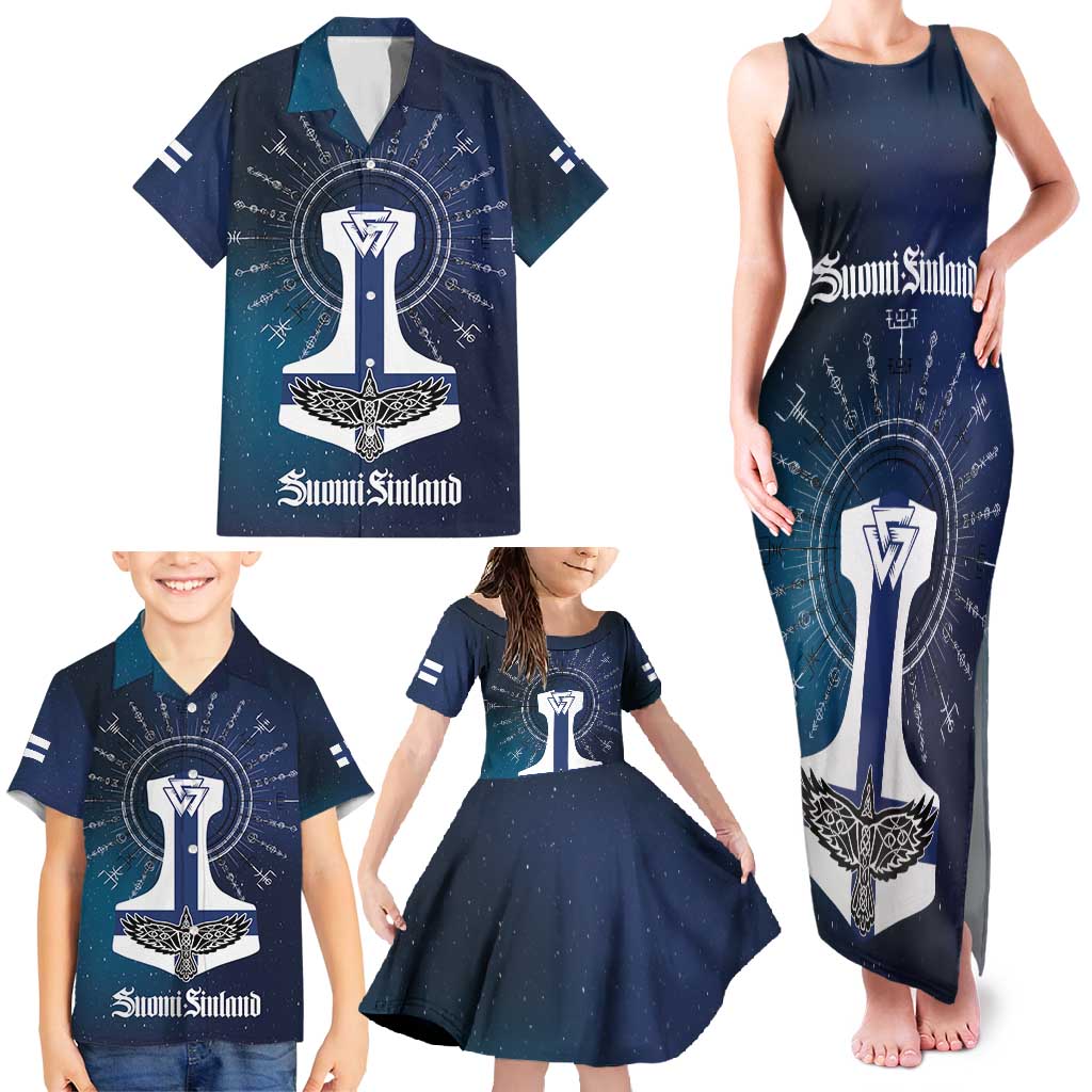 Personalized Finland Drakkar Vikings Family Matching Tank Maxi Dress and Hawaiian Shirt Suomi Flag Viking Thor Runes