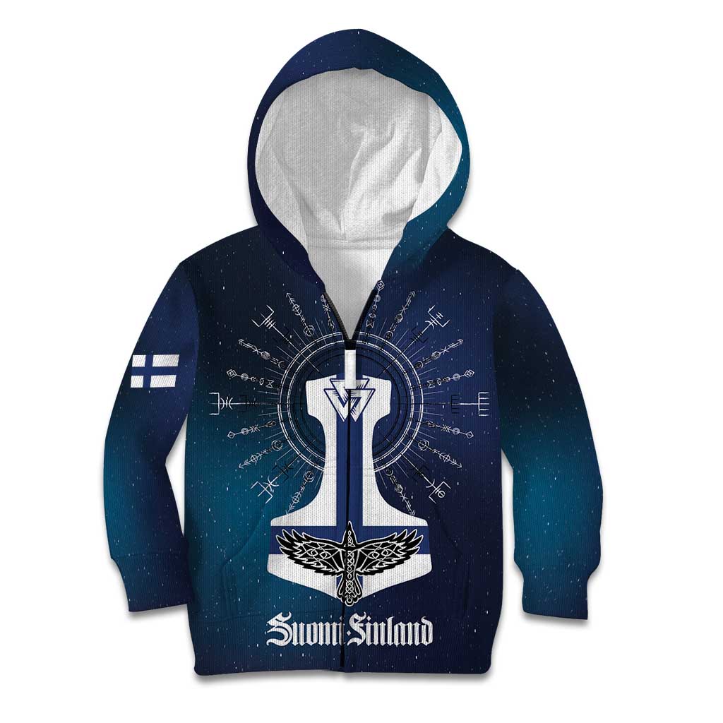 Personalized Finland Drakkar Vikings Kid Hoodie Suomi Flag Viking Thor Runes
