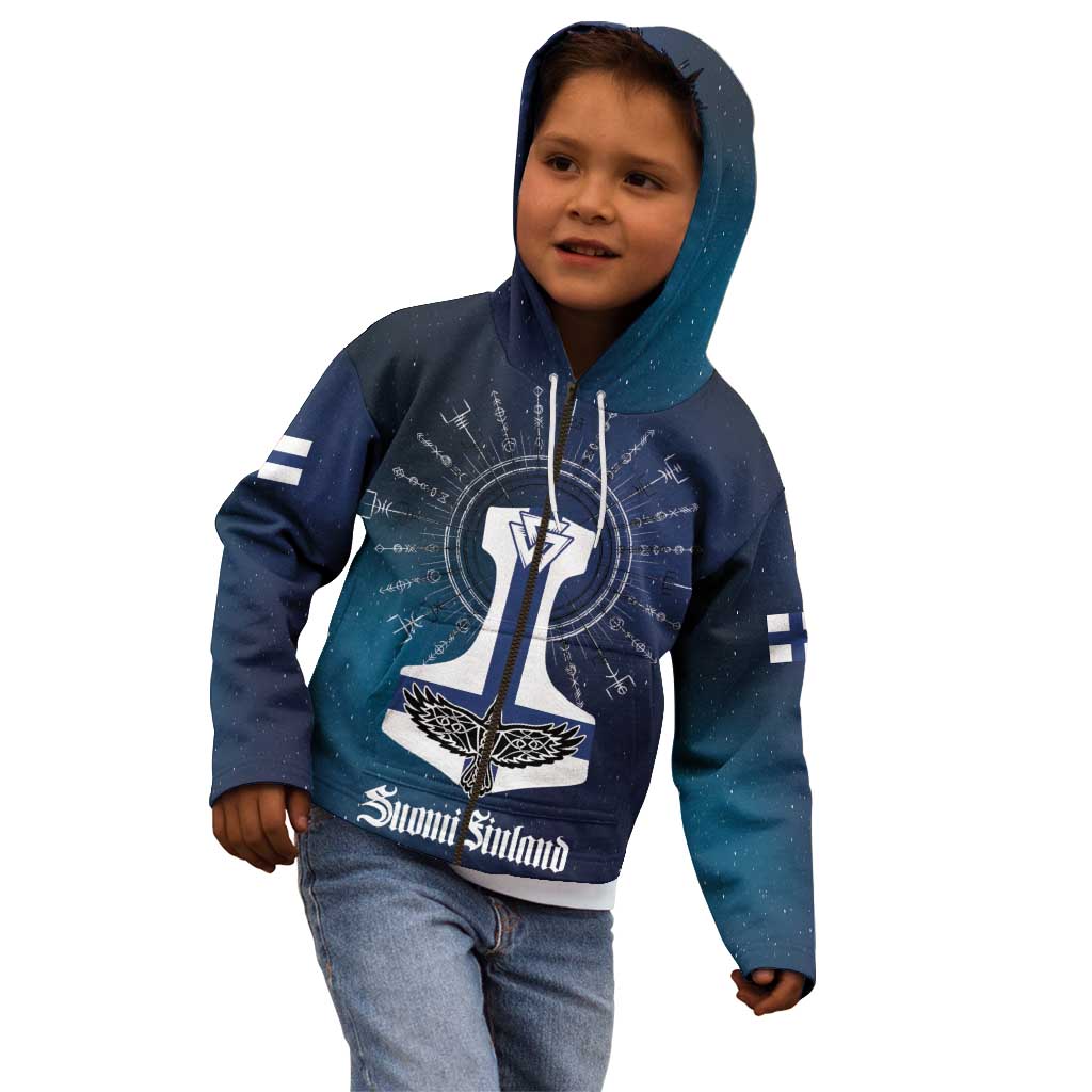 Personalized Finland Drakkar Vikings Kid Hoodie Suomi Flag Viking Thor Runes