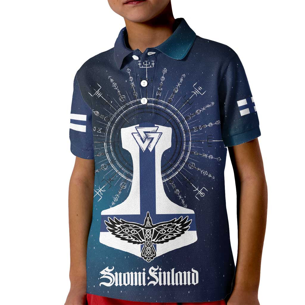 Personalized Finland Drakkar Vikings Kid Polo Shirt Suomi Flag Viking Thor Runes