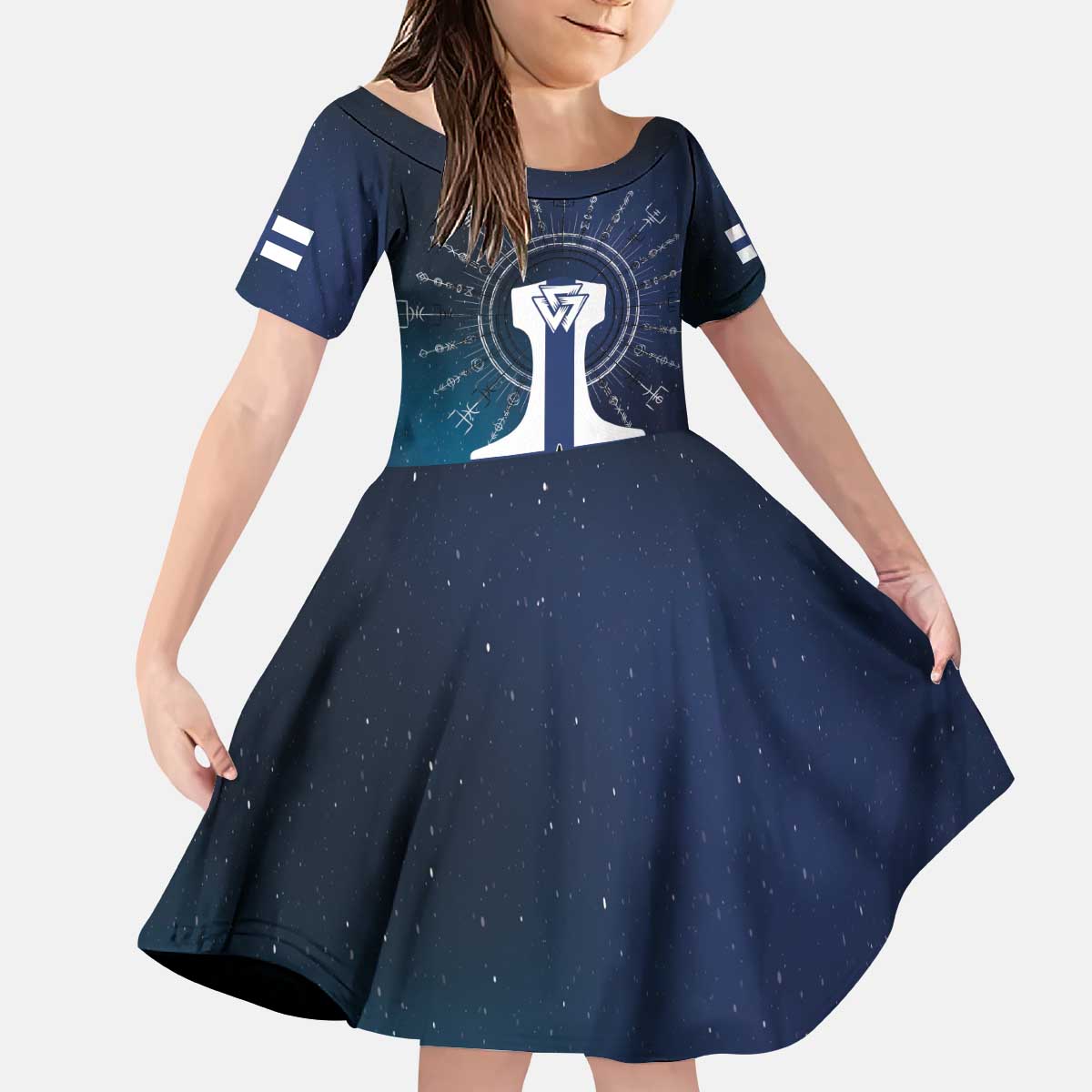 Personalized Finland Drakkar Vikings Kid Short Sleeve Dress Suomi Flag Viking Thor Runes
