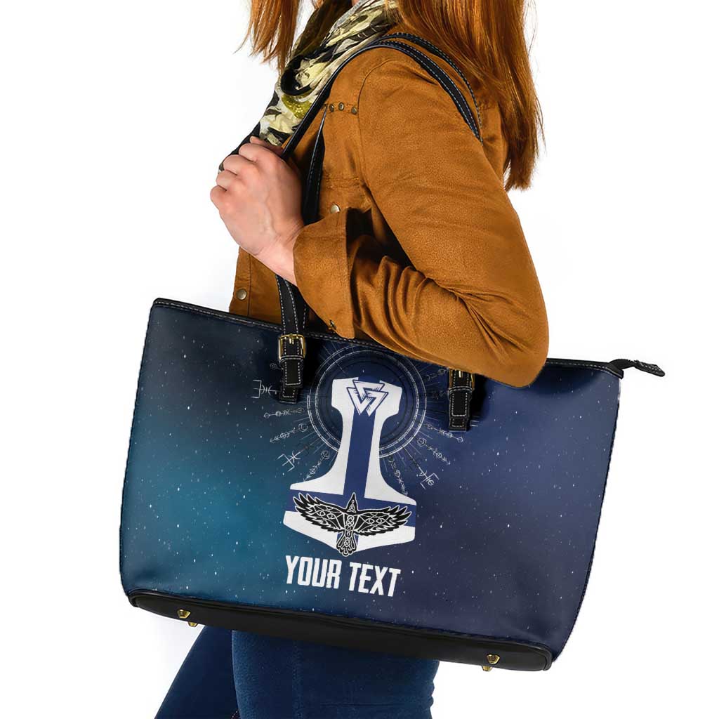 Personalized Finland Drakkar Vikings Leather Tote Bag Suomi Flag Viking Thor Runes