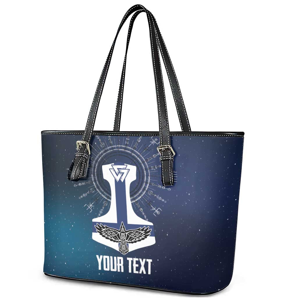 Personalized Finland Drakkar Vikings Leather Tote Bag Suomi Flag Viking Thor Runes