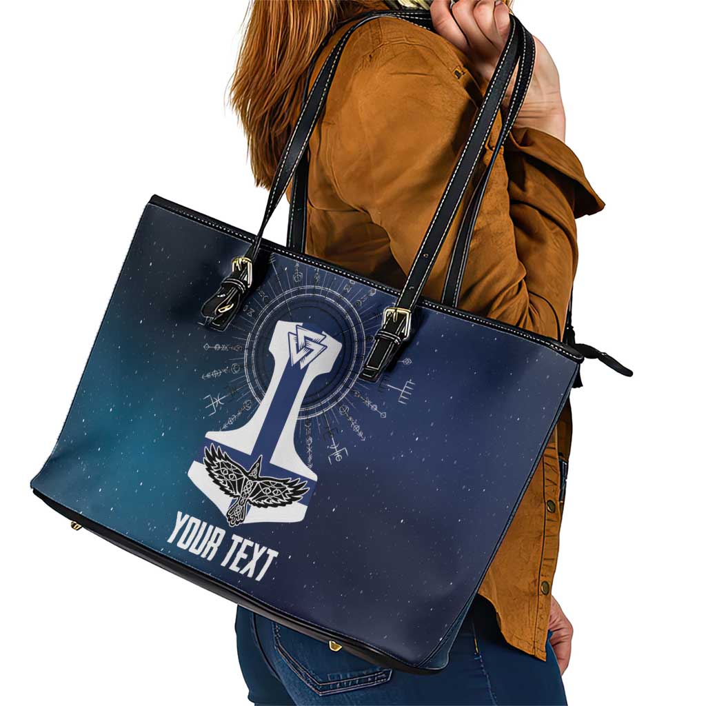 Personalized Finland Drakkar Vikings Leather Tote Bag Suomi Flag Viking Thor Runes