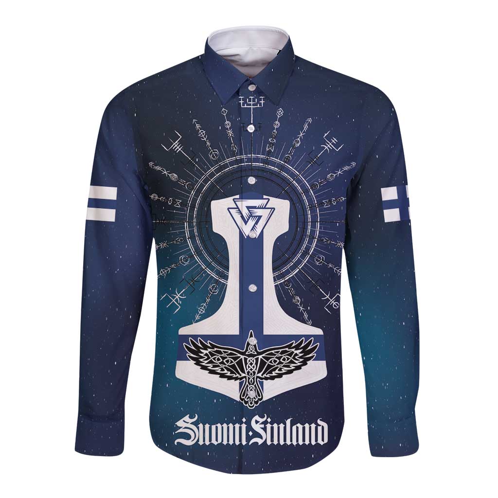Personalized Finland Drakkar Vikings Long Sleeve Button Shirt Suomi Flag Viking Thor Runes
