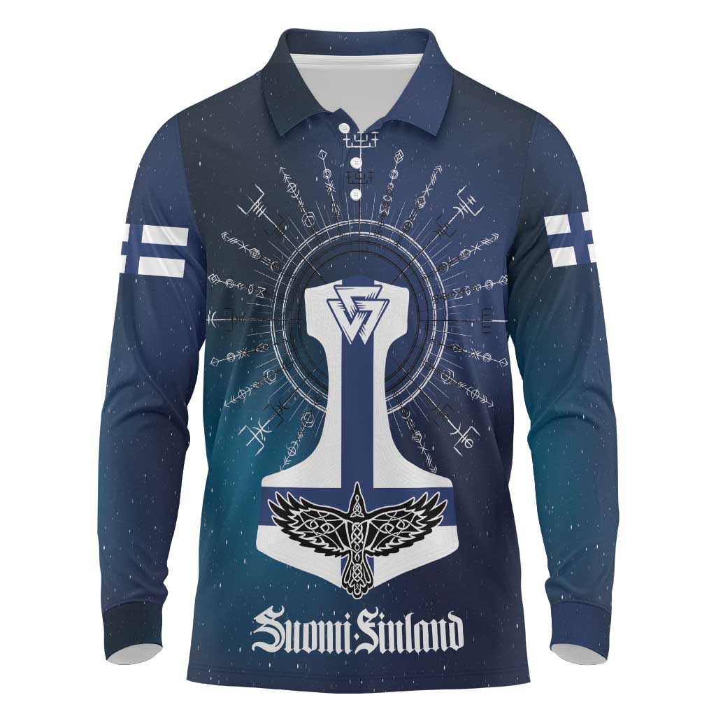 Personalized Finland Drakkar Vikings Long Sleeve Polo Shirt Suomi Flag Viking Thor Runes