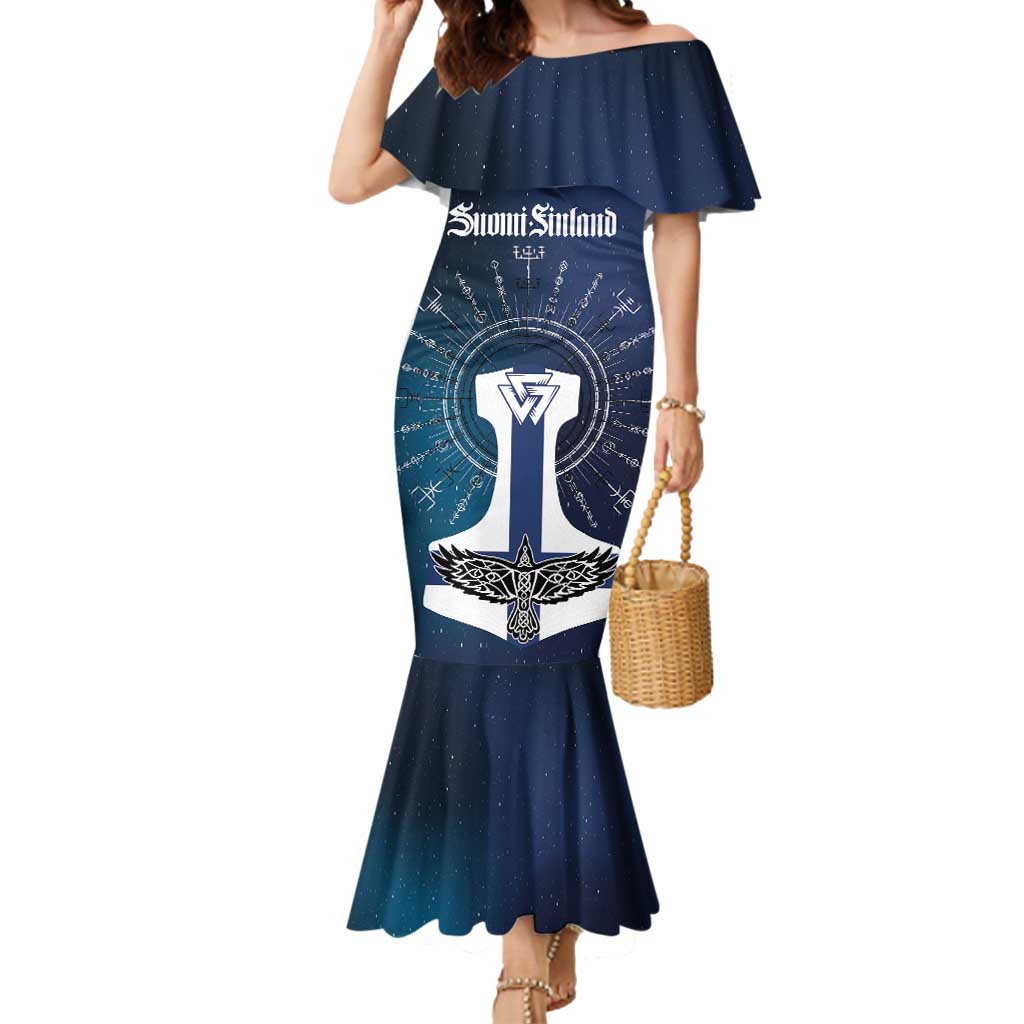 Personalized Finland Drakkar Vikings Mermaid Dress Suomi Flag Viking Thor Runes