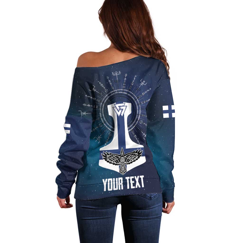 Personalized Finland Drakkar Vikings Off Shoulder Sweater Suomi Flag Viking Thor Runes