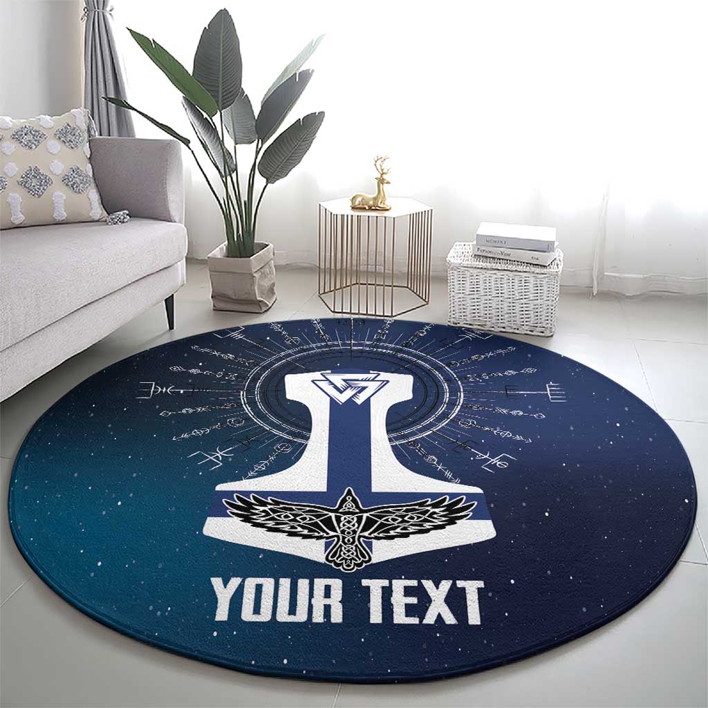 Personalized Finland Drakkar Vikings Round Carpet Suomi Flag Viking Thor Runes