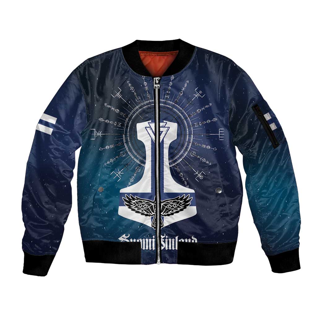 Personalized Finland Drakkar Vikings Sleeve Zip Bomber Jacket Suomi Flag Viking Thor Runes