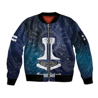 Personalized Finland Drakkar Vikings Sleeve Zip Bomber Jacket Suomi Flag Viking Thor Runes