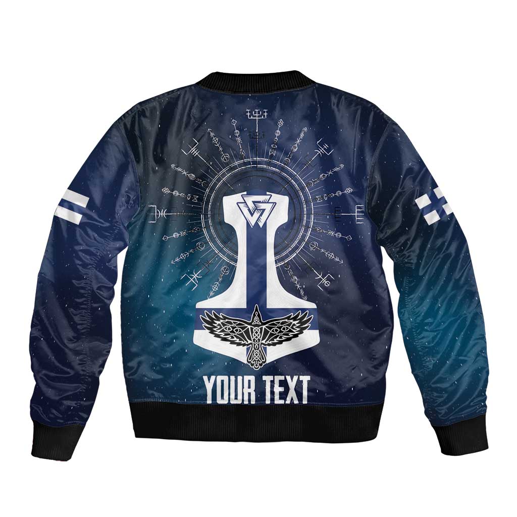 Personalized Finland Drakkar Vikings Sleeve Zip Bomber Jacket Suomi Flag Viking Thor Runes