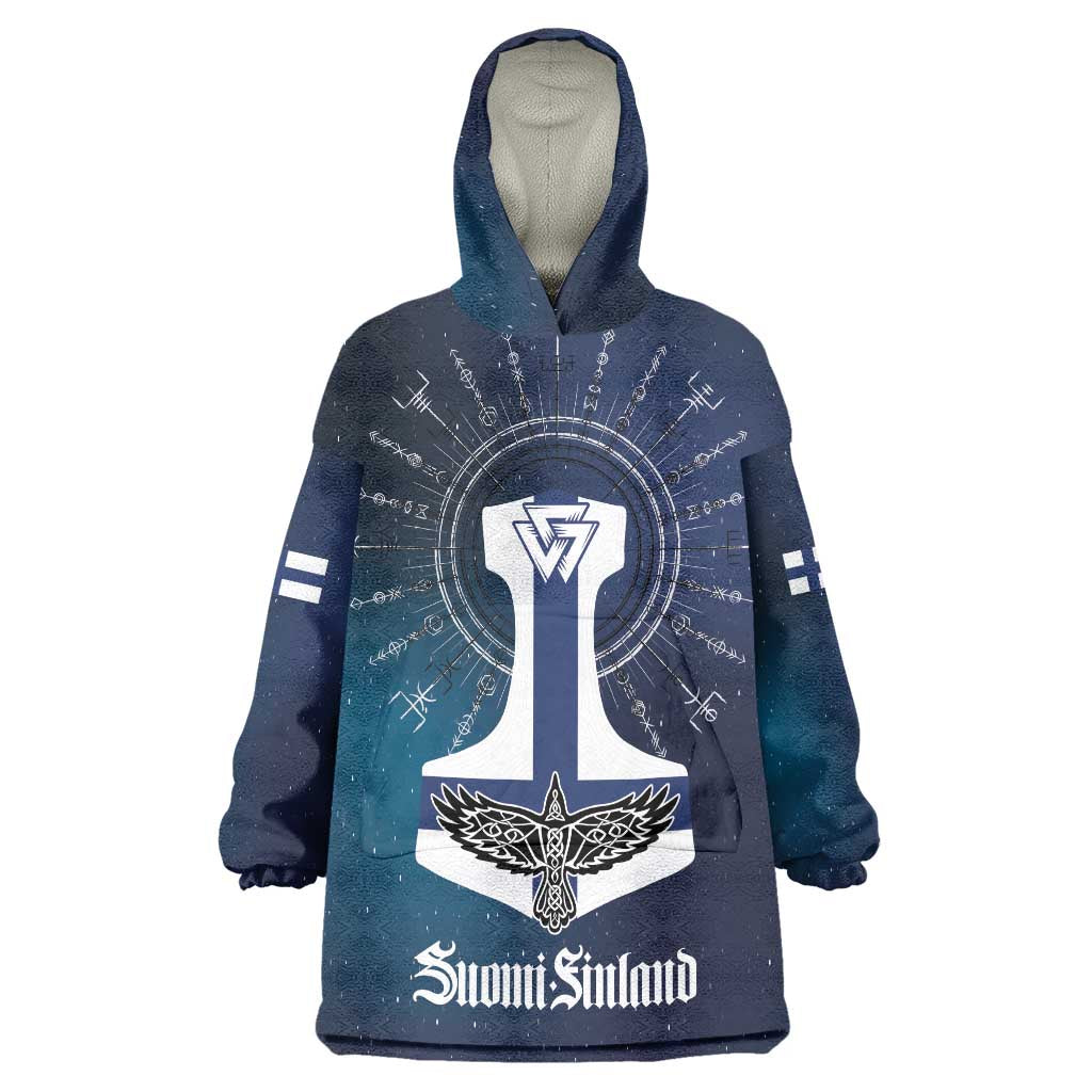 Personalized Finland Drakkar Vikings Wearable Blanket Hoodie Suomi Flag Viking Thor Runes