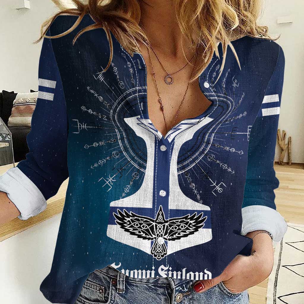 Personalized Finland Drakkar Vikings Women Casual Shirt Suomi Flag Viking Thor Runes
