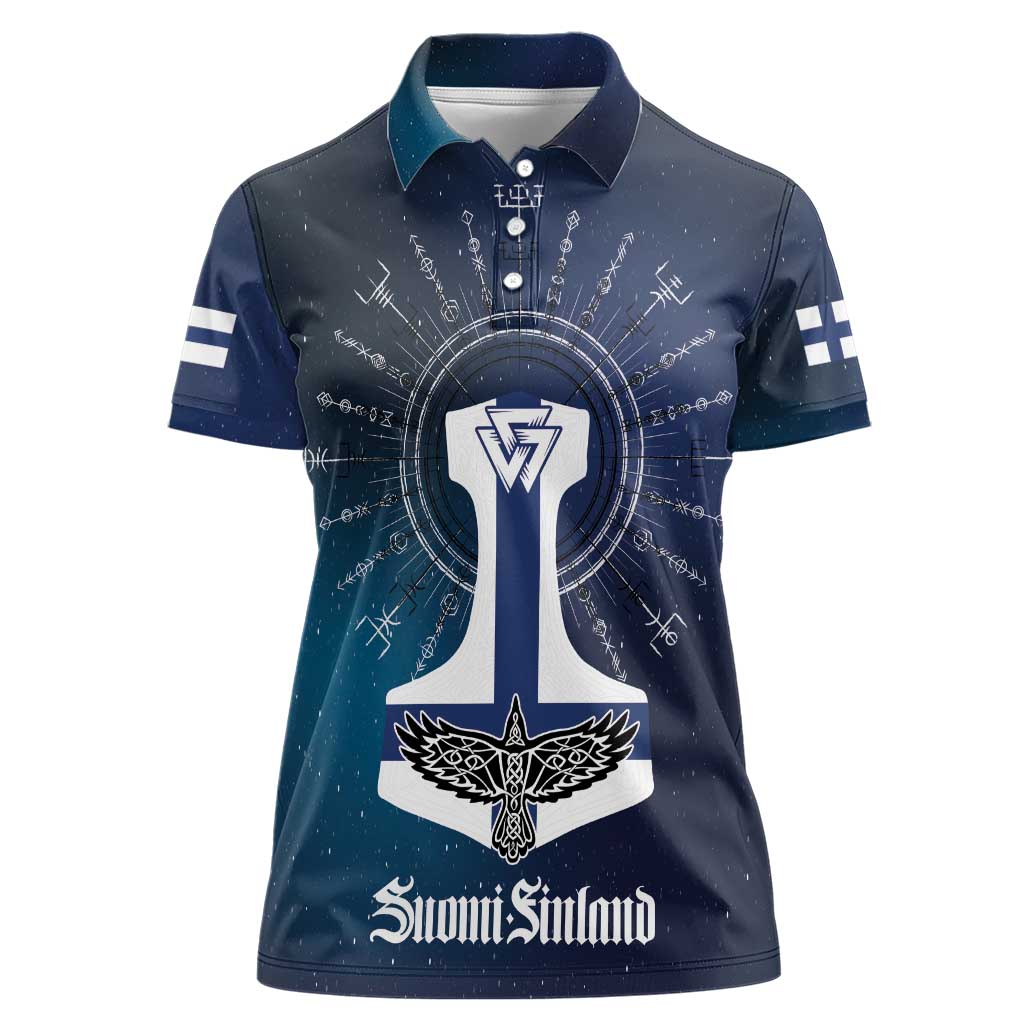Personalized Finland Drakkar Vikings Women Polo Shirt Suomi Flag Viking Thor Runes