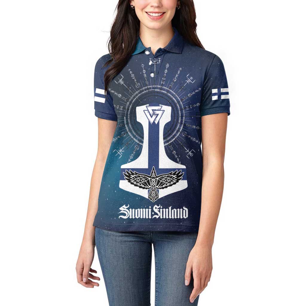Personalized Finland Drakkar Vikings Women Polo Shirt Suomi Flag Viking Thor Runes