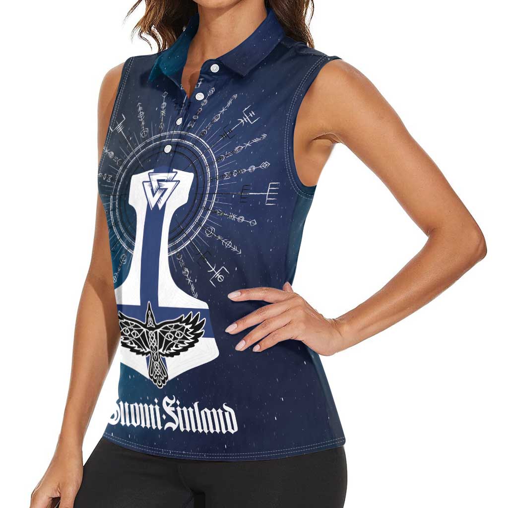 Personalized Finland Drakkar Vikings Women Sleeveless Polo Shirt Suomi Flag Viking Thor Runes