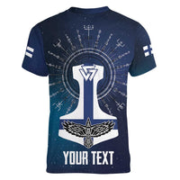 Personalized Finland Drakkar Vikings Women V-Neck T-Shirt Suomi Flag Viking Thor Runes