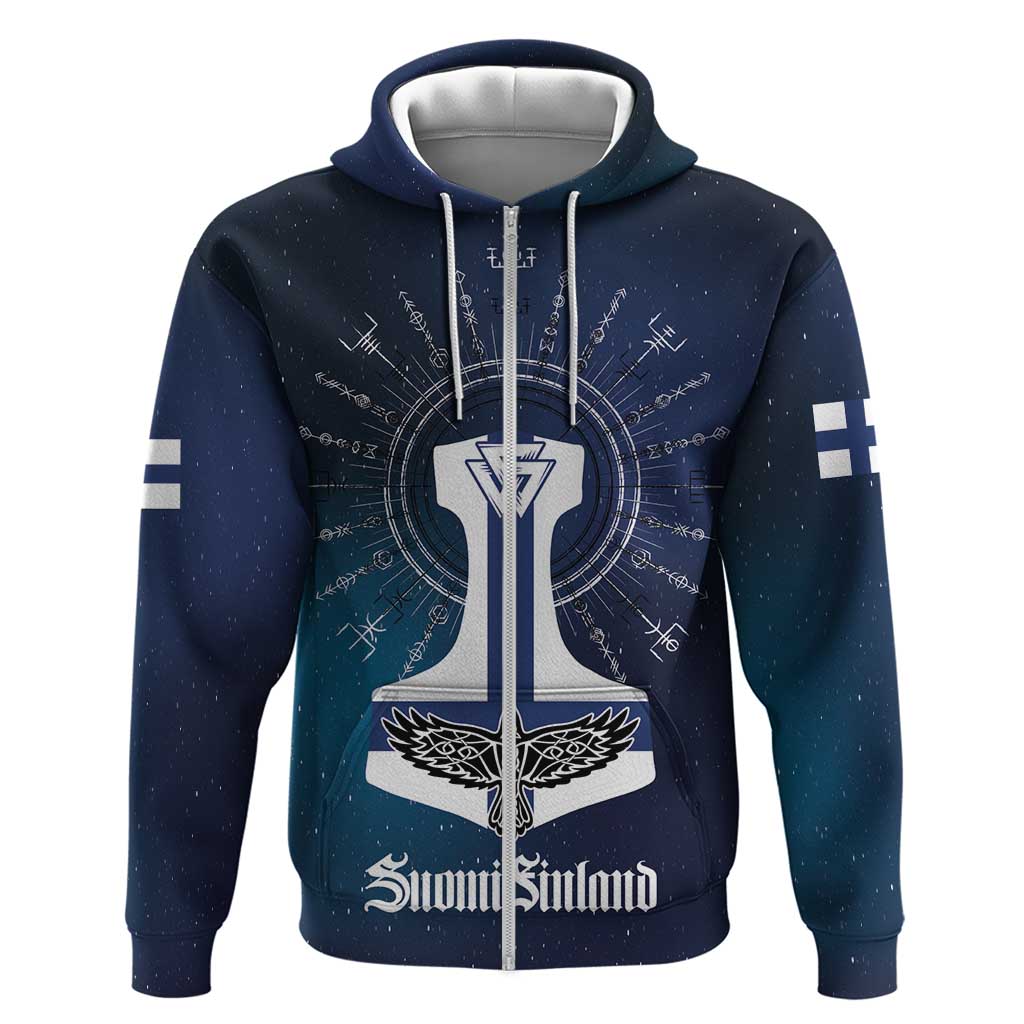 Personalized Finland Drakkar Vikings Zip Hoodie Suomi Flag Viking Thor Runes
