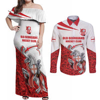 Custom England Field Hockey Champions Couples Matching Off Shoulder Maxi Dress and Long Sleeve Button Shirt Old Georgians Hockey Club Sporty Style