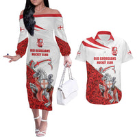 Custom England Field Hockey Champions Couples Matching Off The Shoulder Long Sleeve Dress and Hawaiian Shirt Old Georgians Hockey Club Sporty Style