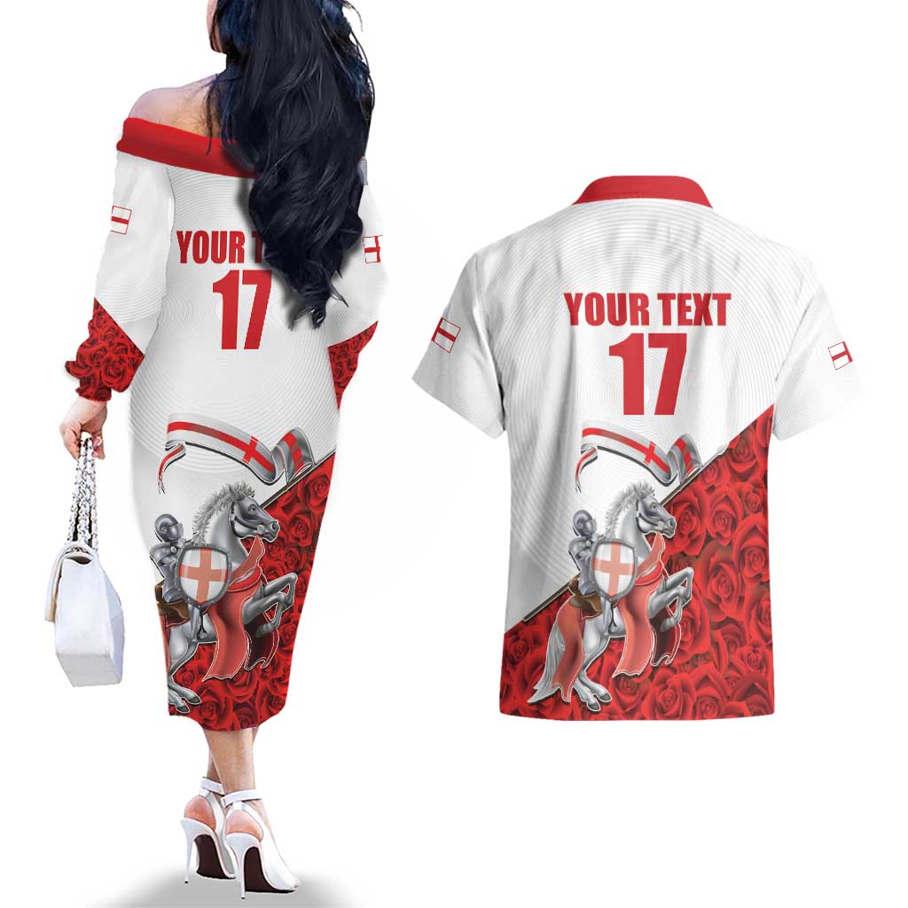 Custom England Field Hockey Champions Couples Matching Off The Shoulder Long Sleeve Dress and Hawaiian Shirt Old Georgians Hockey Club Sporty Style