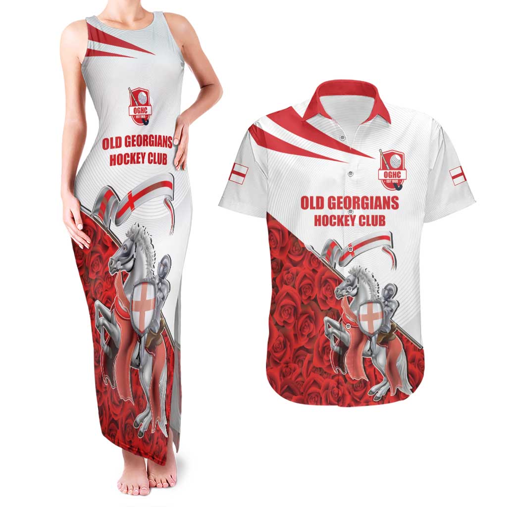 Custom England Field Hockey Champions Couples Matching Tank Maxi Dress and Hawaiian Shirt Old Georgians Hockey Club Sporty Style
