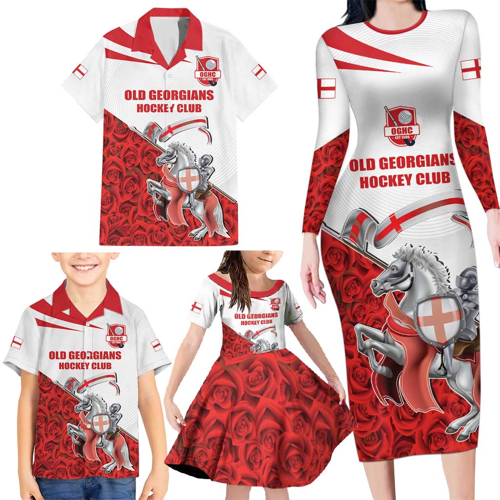 Custom England Field Hockey Champions Family Matching Long Sleeve Bodycon Dress and Hawaiian Shirt Old Georgians Hockey Club Sporty Style