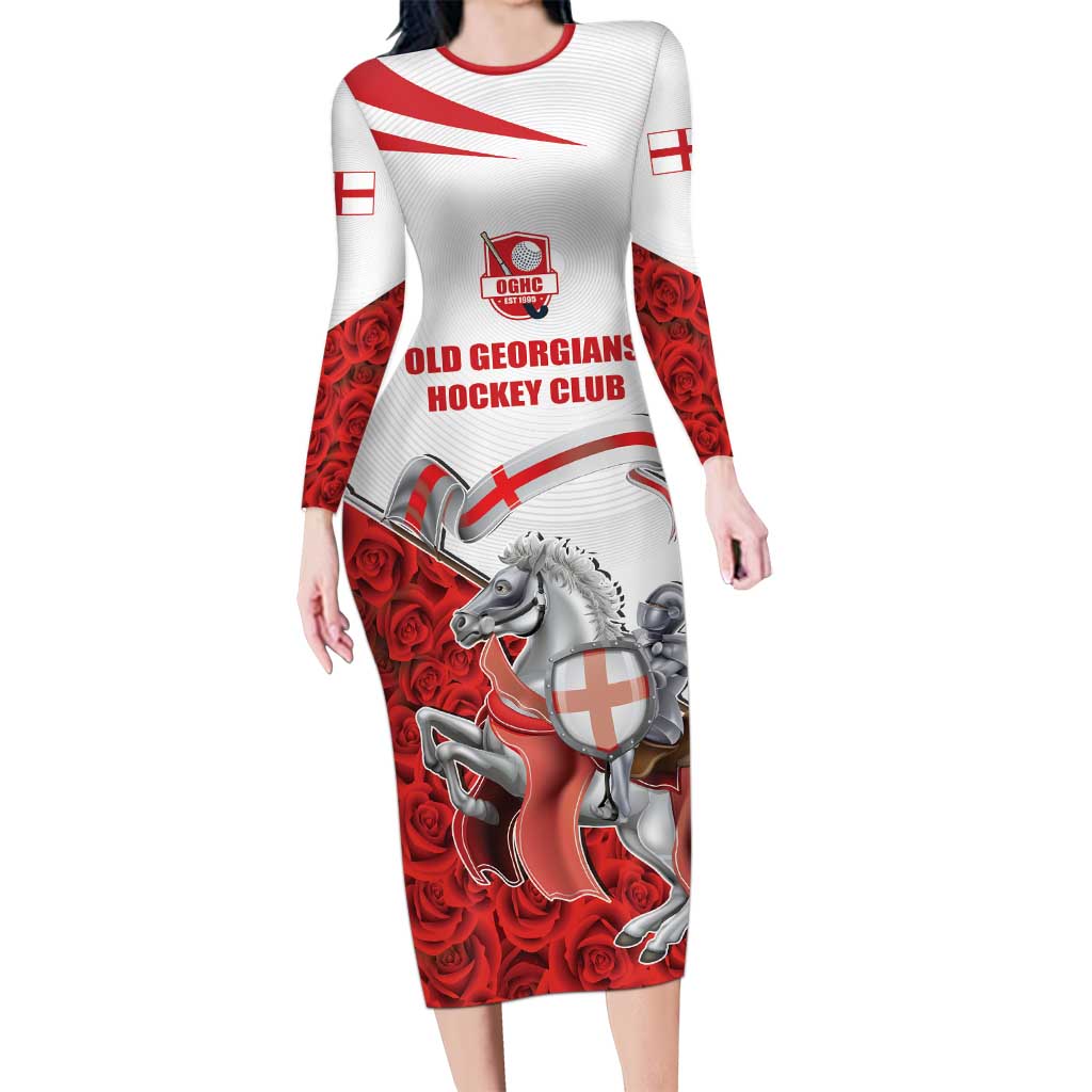 Custom England Field Hockey Champions Family Matching Long Sleeve Bodycon Dress and Hawaiian Shirt Old Georgians Hockey Club Sporty Style