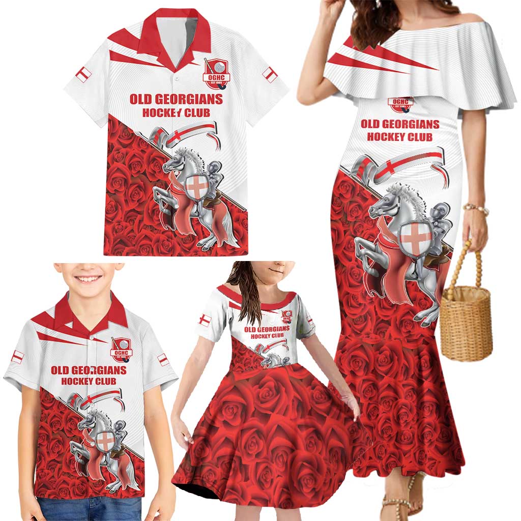 Custom England Field Hockey Champions Family Matching Mermaid Dress and Hawaiian Shirt Old Georgians Hockey Club Sporty Style
