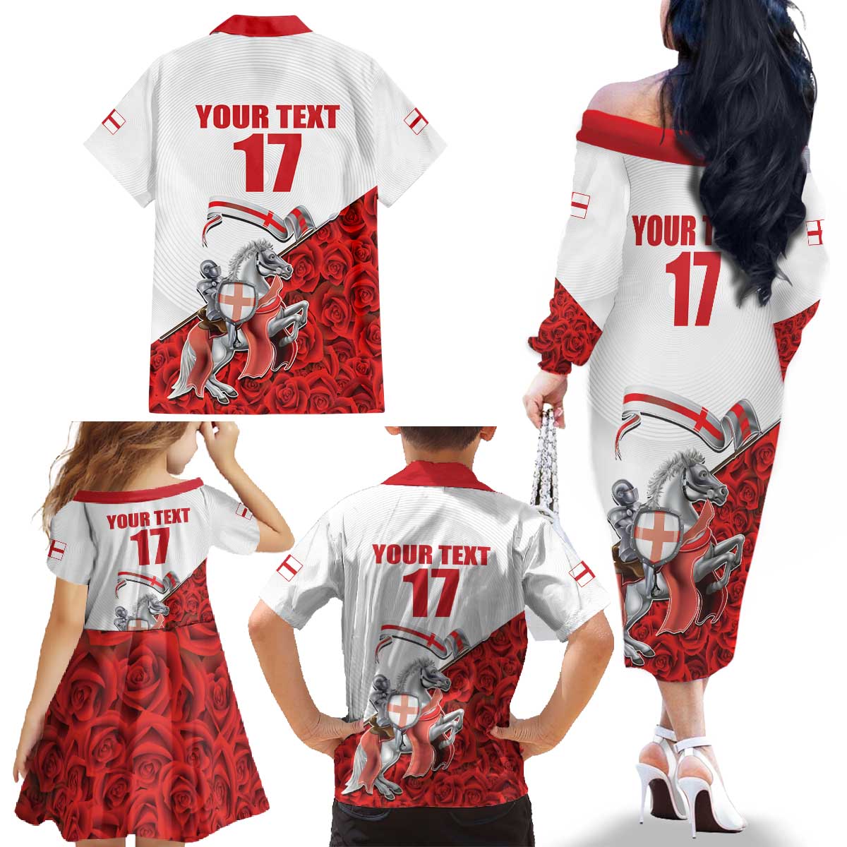 Custom England Field Hockey Champions Family Matching Off The Shoulder Long Sleeve Dress and Hawaiian Shirt Old Georgians Hockey Club Sporty Style