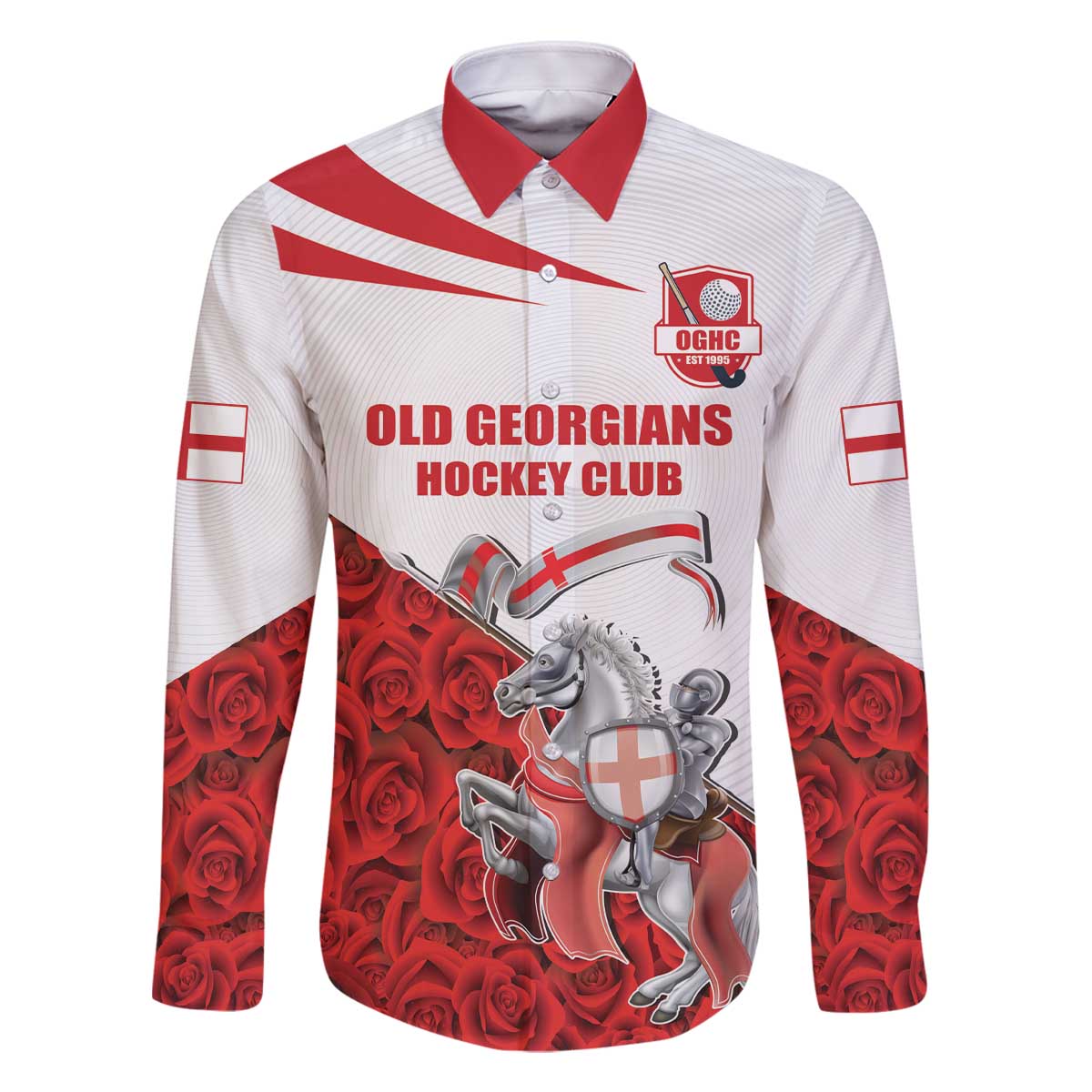Custom England Field Hockey Champions Family Matching Off The Shoulder Long Sleeve Dress and Hawaiian Shirt Old Georgians Hockey Club Sporty Style