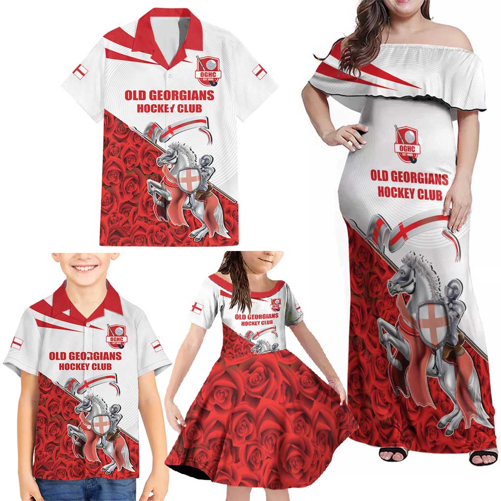 Custom England Field Hockey Champions Family Matching Off Shoulder Maxi Dress and Hawaiian Shirt Old Georgians Hockey Club Sporty Style