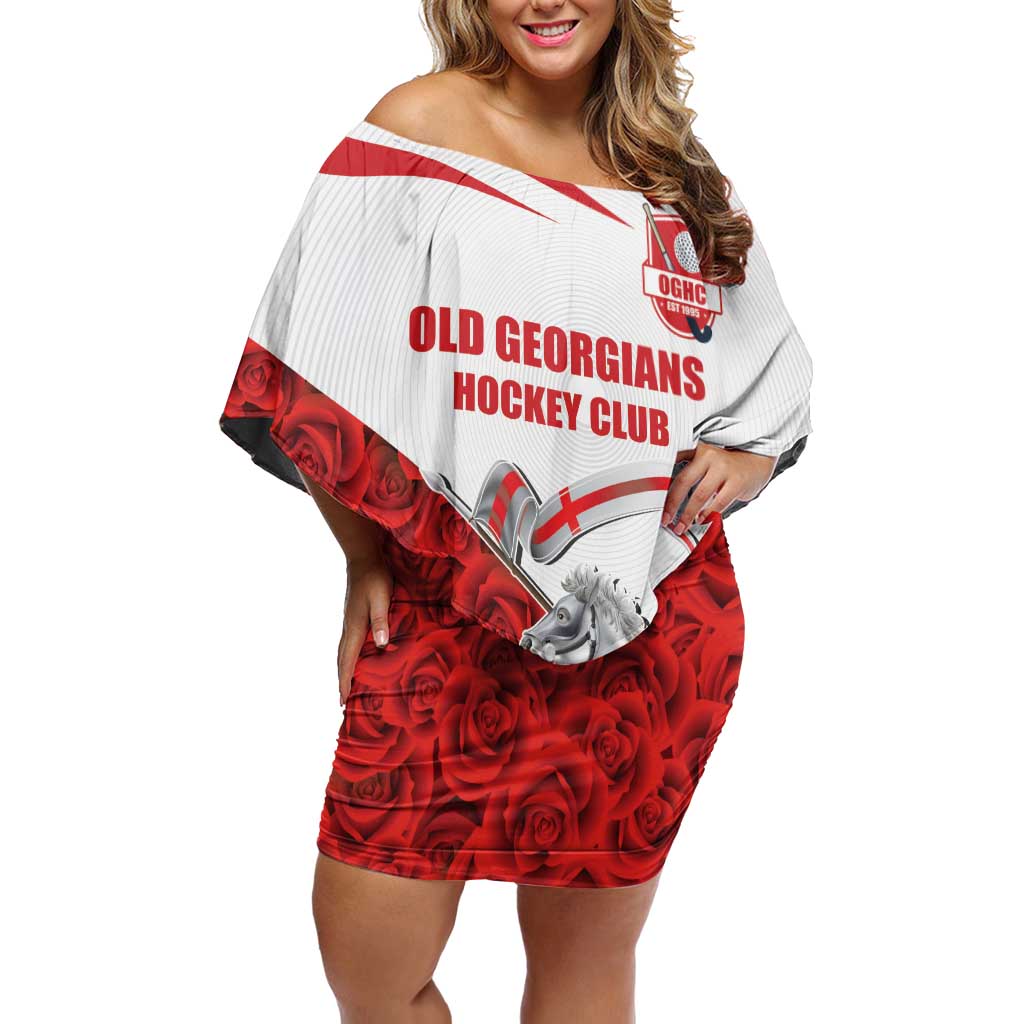 Custom England Field Hockey Champions Family Matching Off Shoulder Short Dress and Hawaiian Shirt Old Georgians Hockey Club Sporty Style