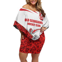Custom England Field Hockey Champions Family Matching Off Shoulder Short Dress and Hawaiian Shirt Old Georgians Hockey Club Sporty Style