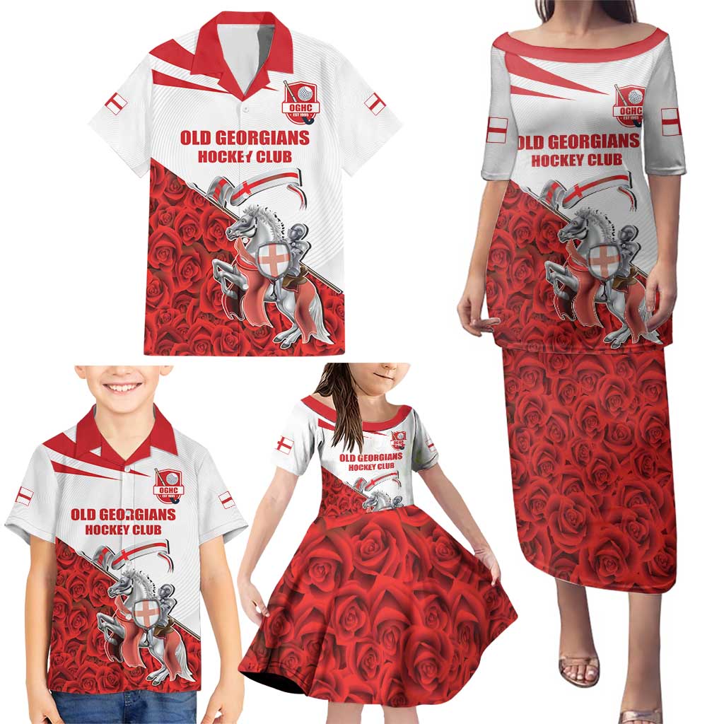 Custom England Field Hockey Champions Family Matching Puletasi and Hawaiian Shirt Old Georgians Hockey Club Sporty Style
