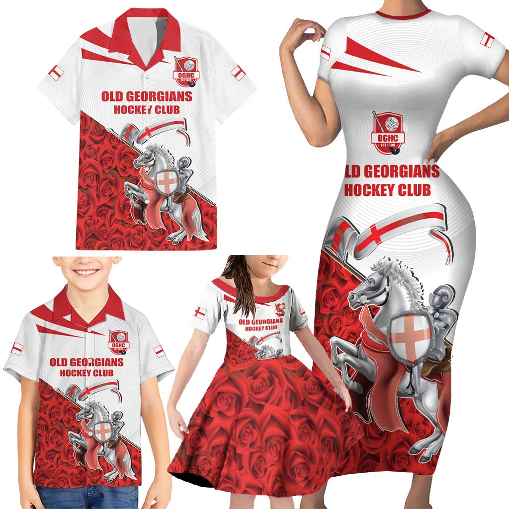 Custom England Field Hockey Champions Family Matching Short Sleeve Bodycon Dress and Hawaiian Shirt Old Georgians Hockey Club Sporty Style