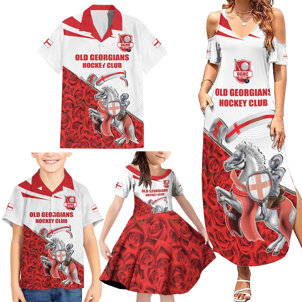 Custom England Field Hockey Champions Family Matching Summer Maxi Dress and Hawaiian Shirt Old Georgians Hockey Club Sporty Style