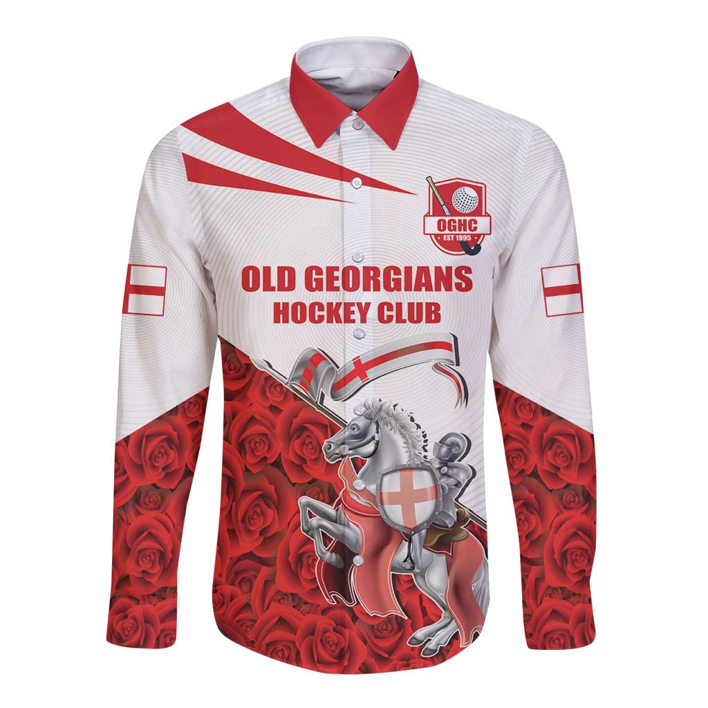 Custom England Field Hockey Champions Long Sleeve Button Shirt Old Georgians Hockey Club Sporty Style