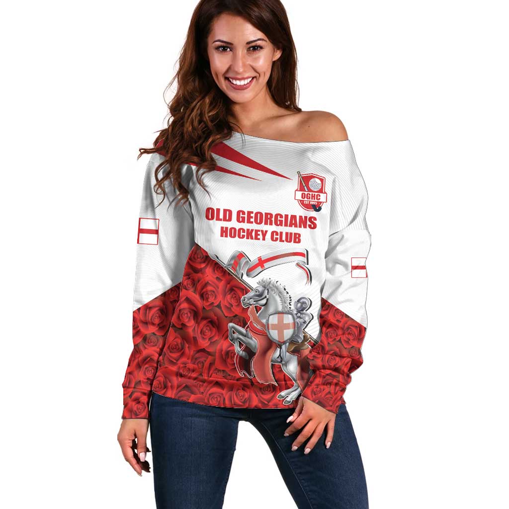 Custom England Field Hockey Champions Off Shoulder Sweater Old Georgians Hockey Club Sporty Style