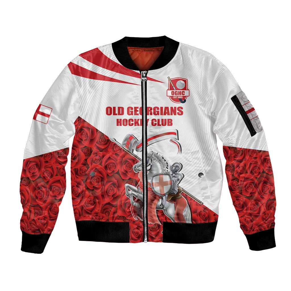 Custom England Field Hockey Champions Sleeve Zip Bomber Jacket Old Georgians Hockey Club Sporty Style