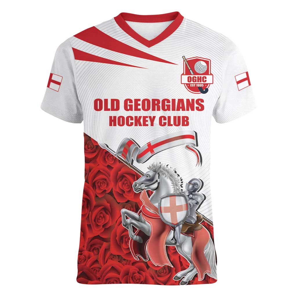 Custom England Field Hockey Champions Women V-Neck T-Shirt Old Georgians Hockey Club Sporty Style