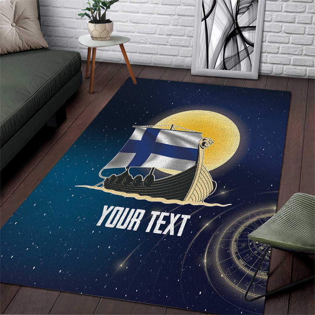 Personalized Finland Drakkar Vikings Area Rug Longships with Vegvisir