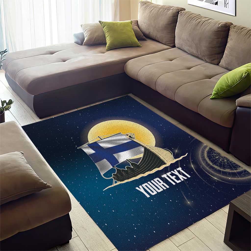Personalized Finland Drakkar Vikings Area Rug Longships with Vegvisir