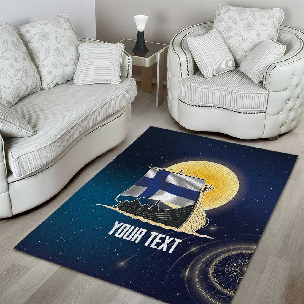 Personalized Finland Drakkar Vikings Area Rug Longships with Vegvisir