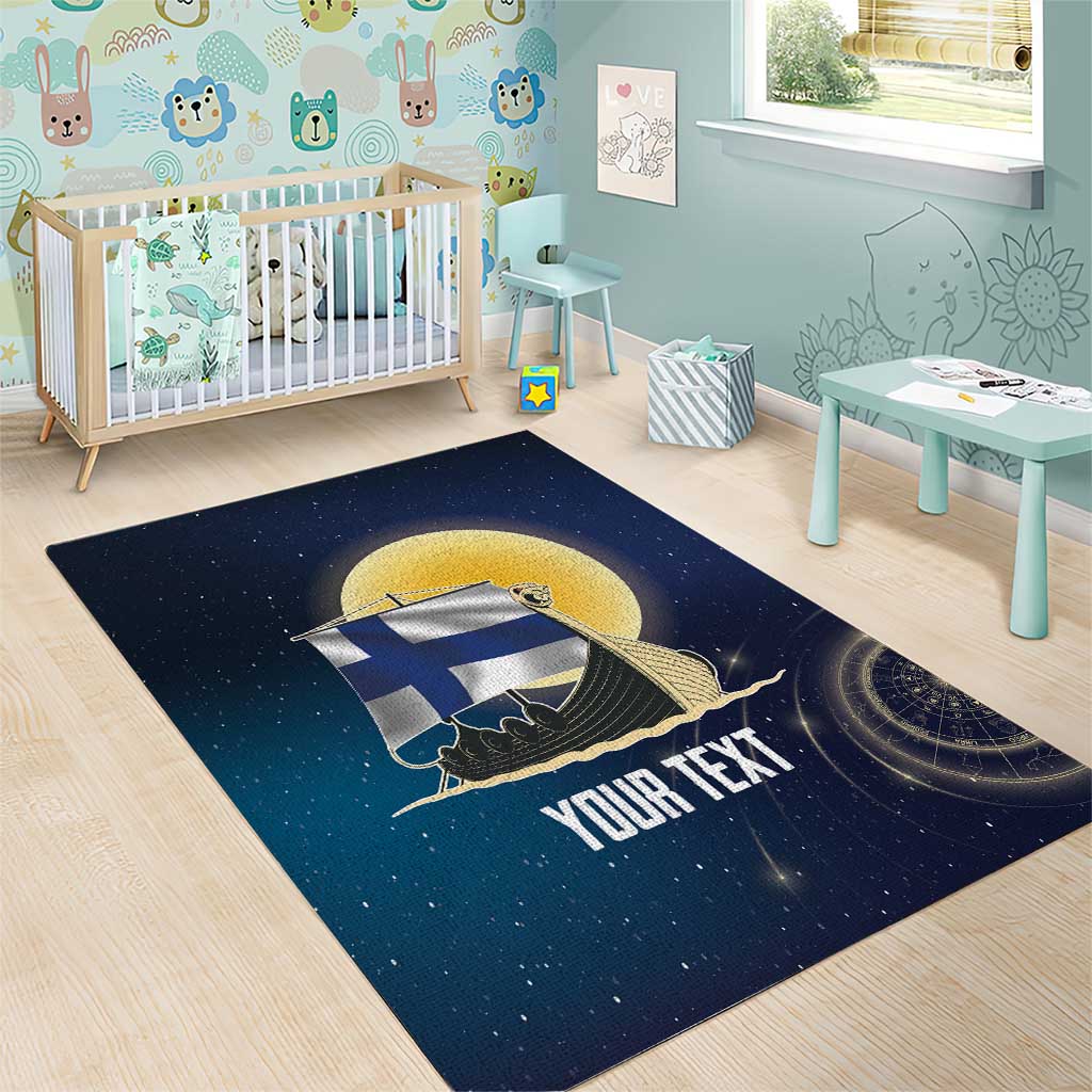 Personalized Finland Drakkar Vikings Area Rug Longships with Vegvisir