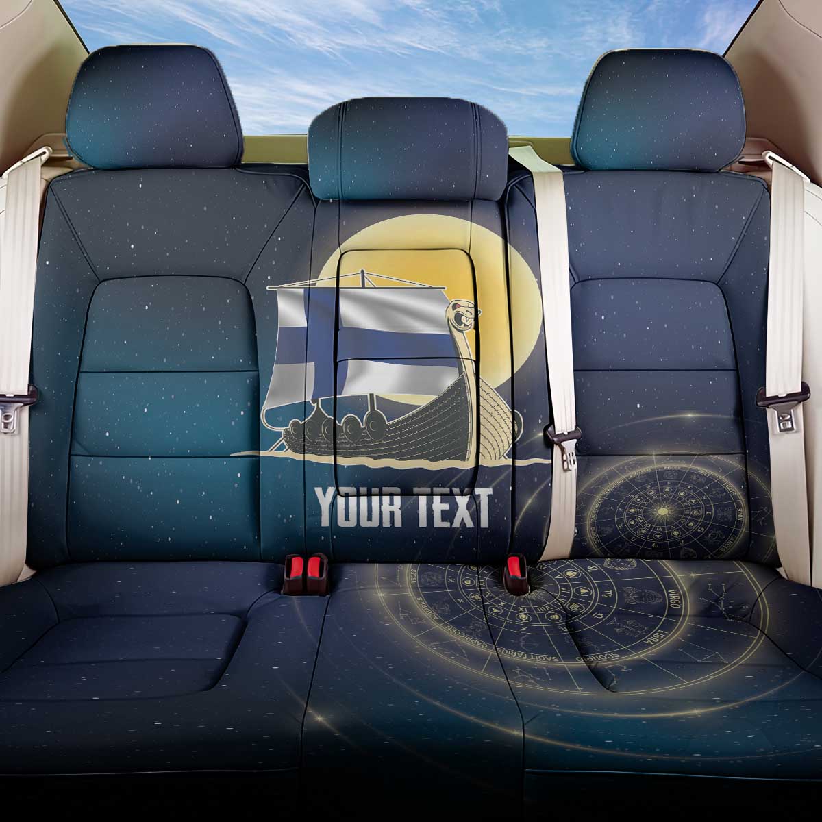 Personalized Finland Drakkar Vikings Back Car Seat Cover Longships with Vegvisir
