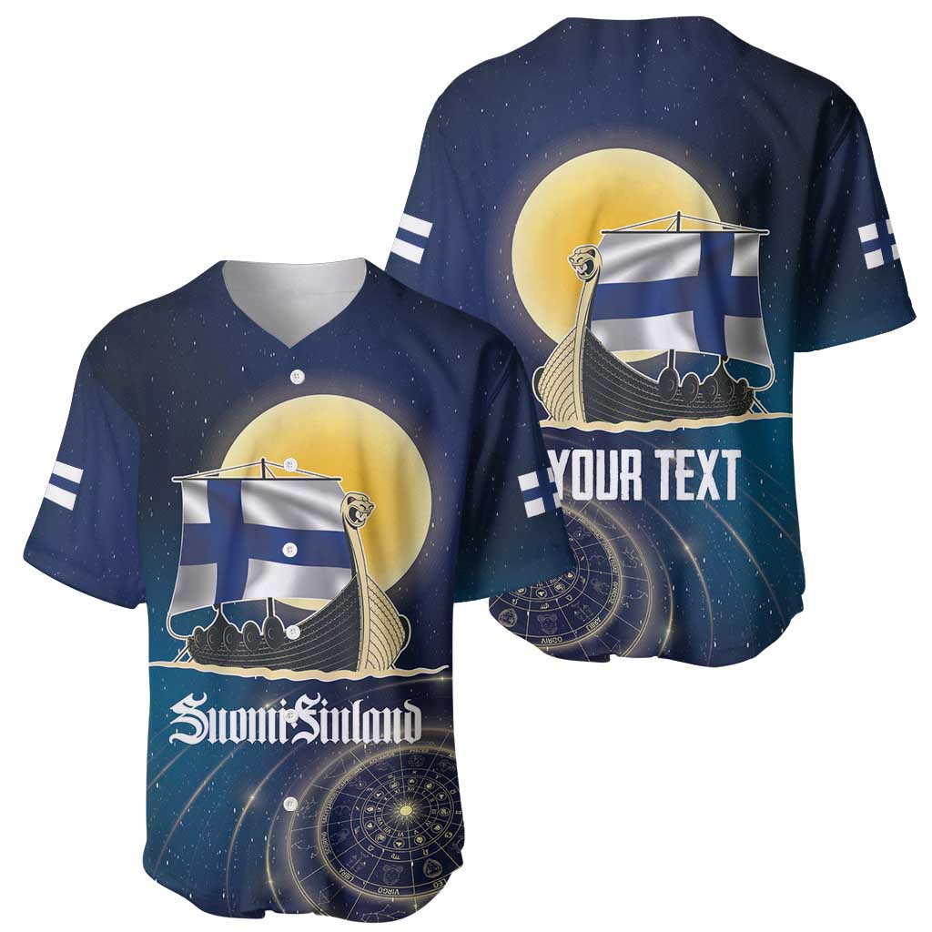 Personalized Finland Drakkar Vikings Baseball Jersey Longships with Vegvisir