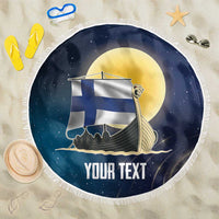 Personalized Finland Drakkar Vikings Beach Blanket Longships with Vegvisir
